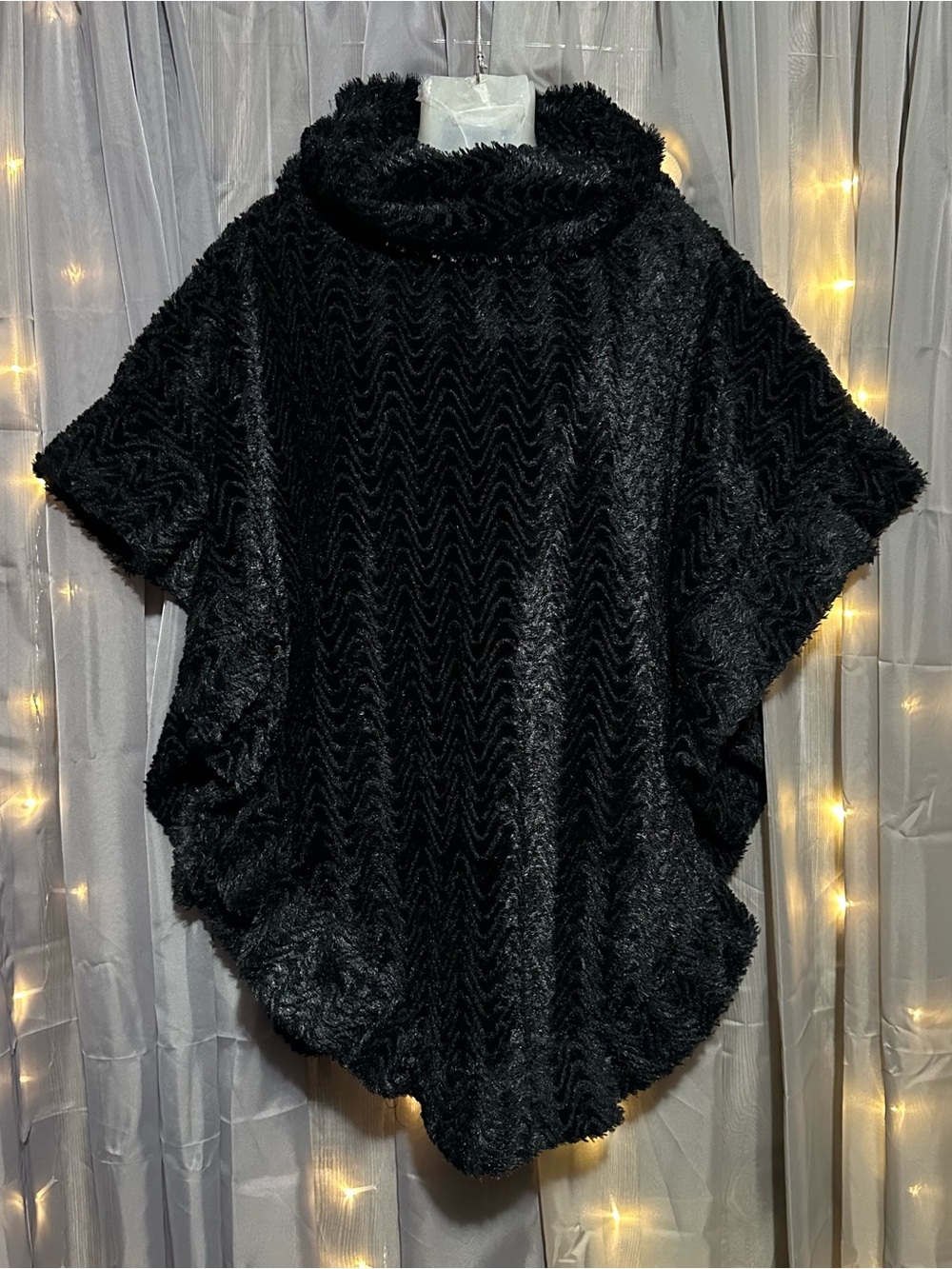 C. Est. 1946 Faux Fur Cowl Neck Poncho Cape in black one size